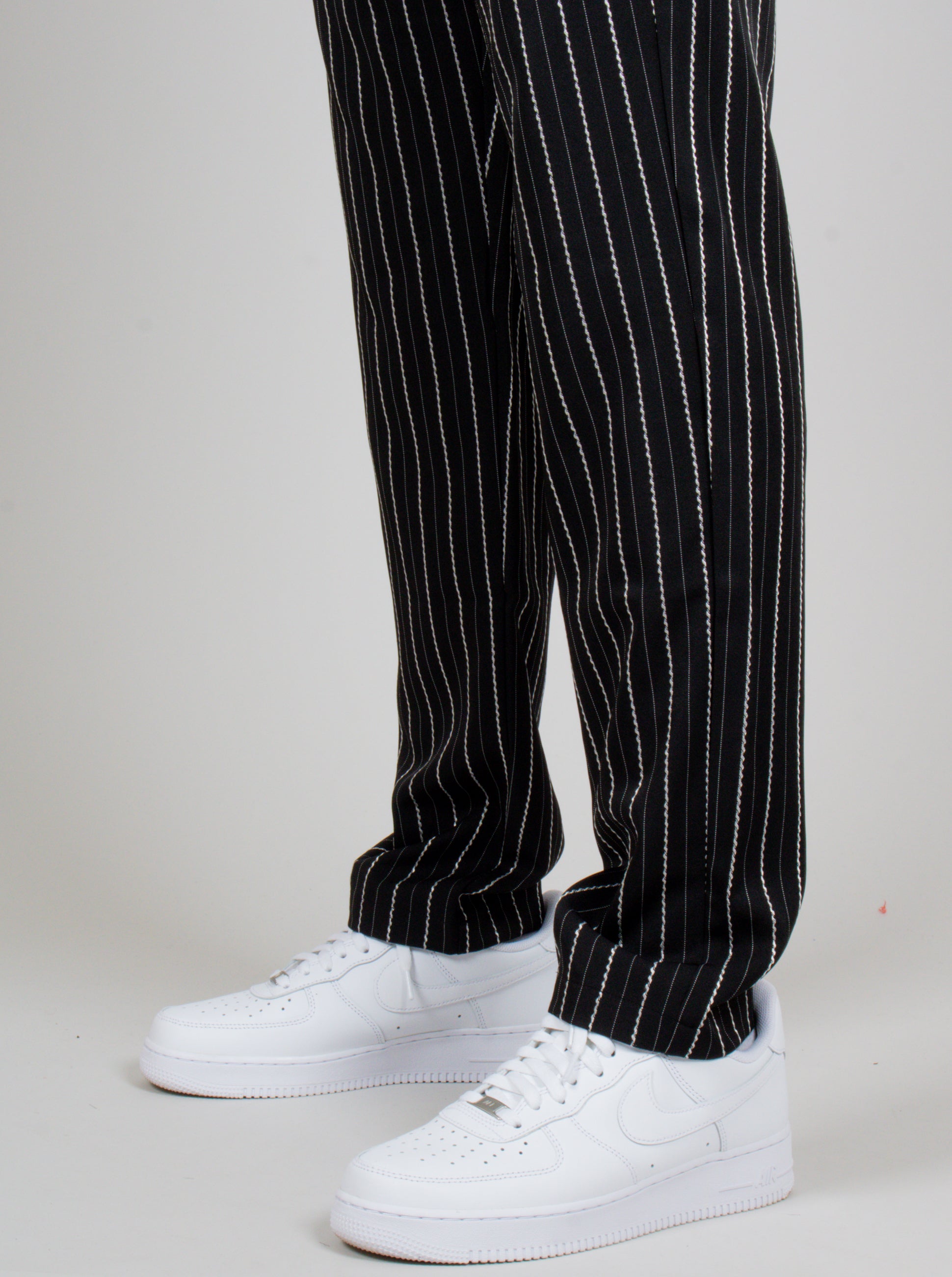 Black Pinstripe Straight Leg Trousers