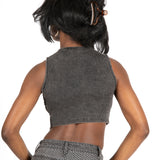 Acid Grey Ribbed Crop Top With Hook & Eye Detail