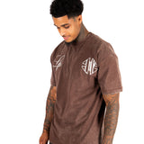 Washed Brown Script Printed T-shirt