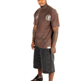 Washed Brown Script Printed T-shirt