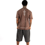 Washed Brown Script Printed T-shirt