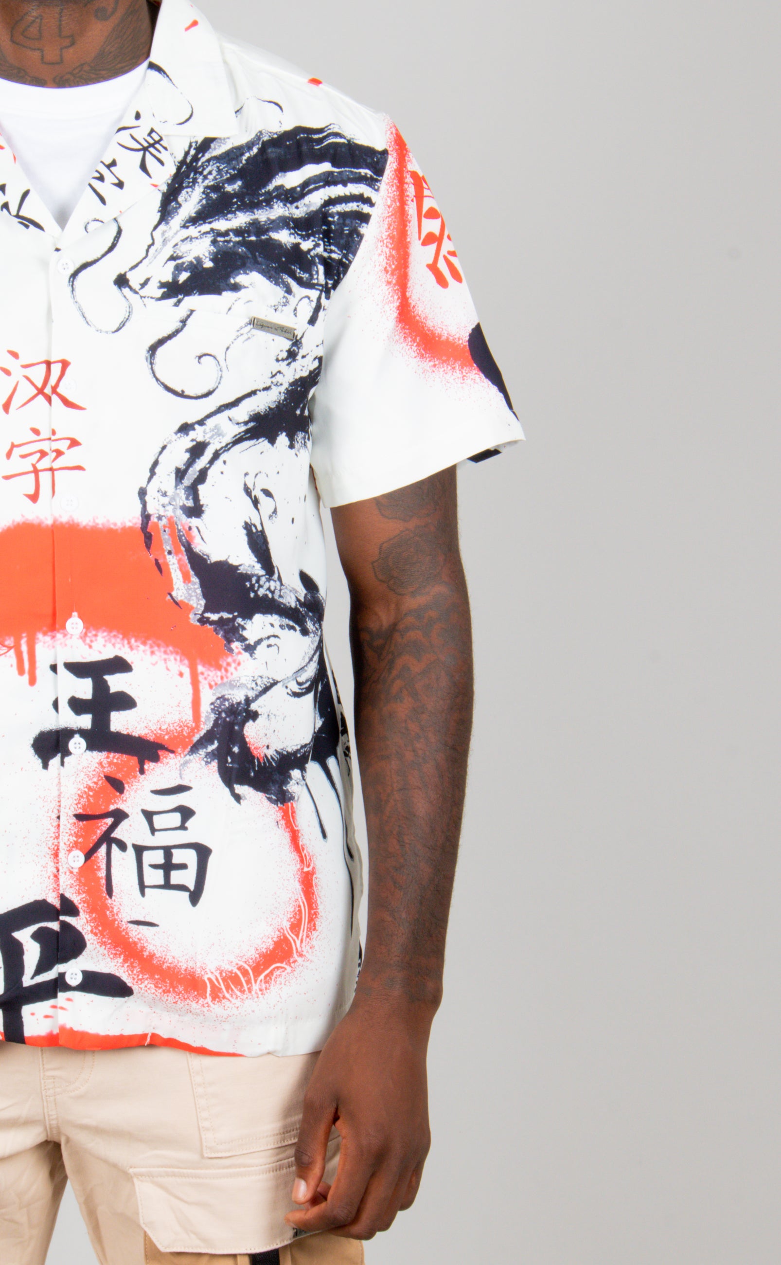 Graffiti Dragon Print Short Sleeve Shirt in White