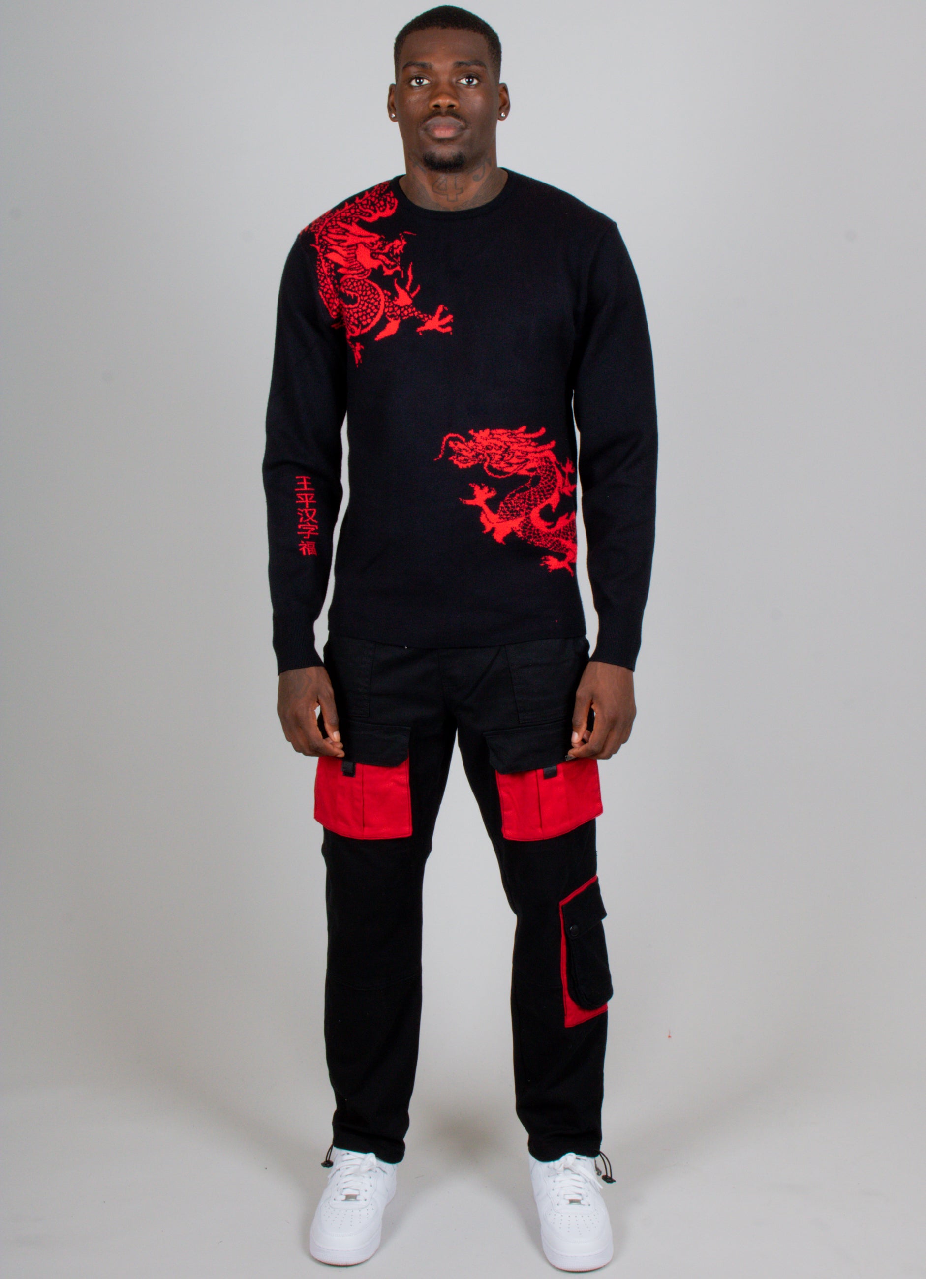 Dragon Print Oversized Black Knitted Jumper
