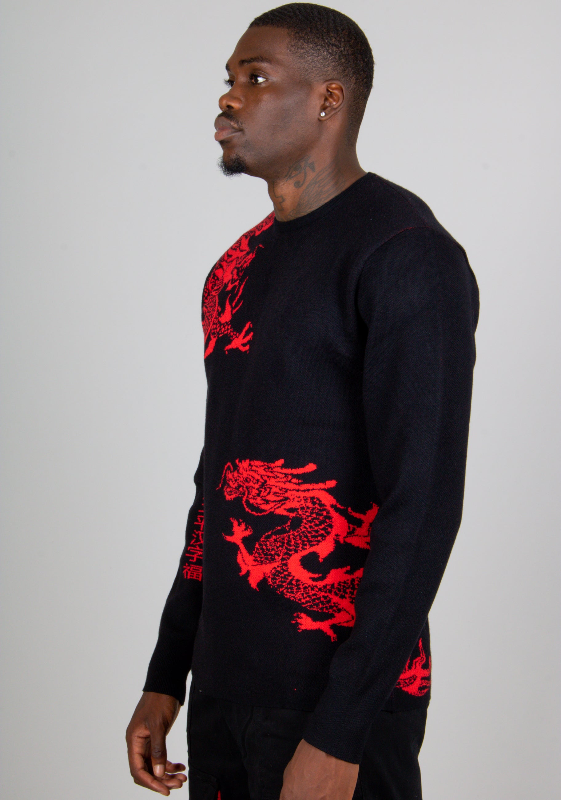 Dragon Print Oversized Black Knitted Jumper