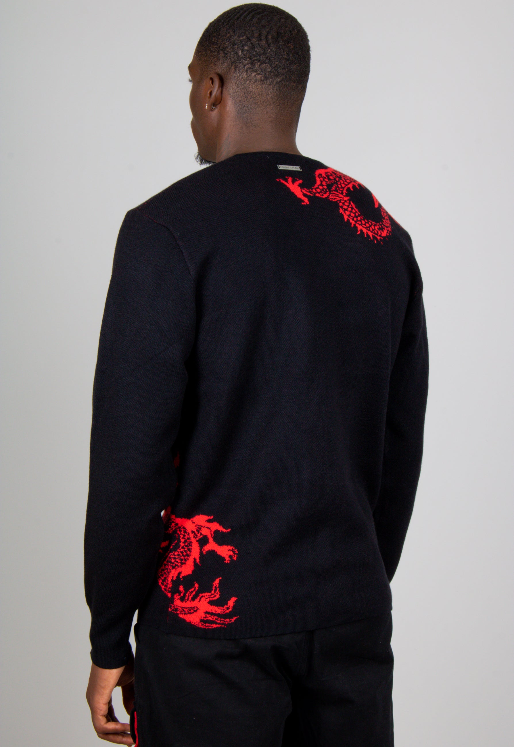 Dragon Print Oversized Black Knitted Jumper