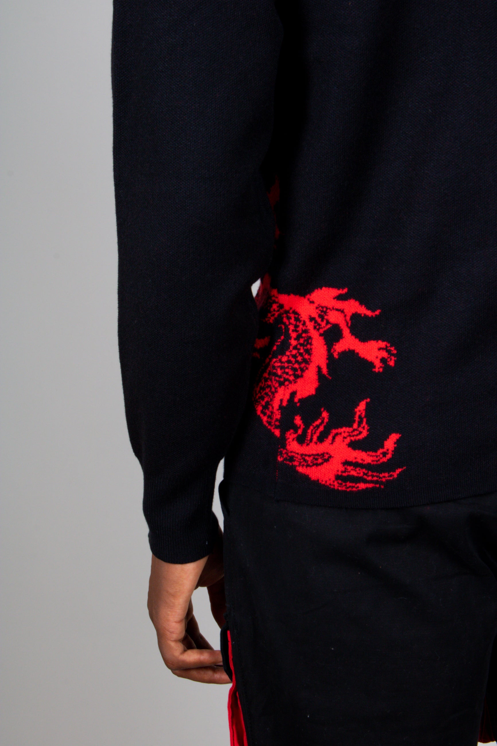 Dragon Print Oversized Black Knitted Jumper