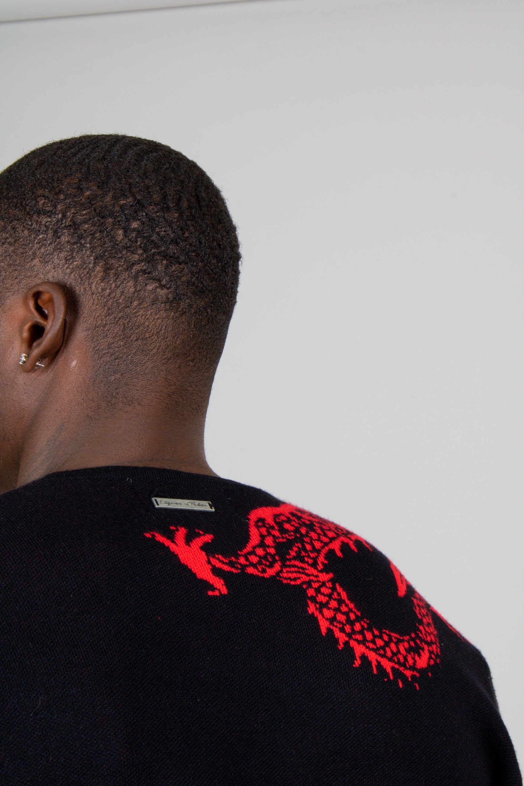 Dragon Print Oversized Black Knitted Jumper