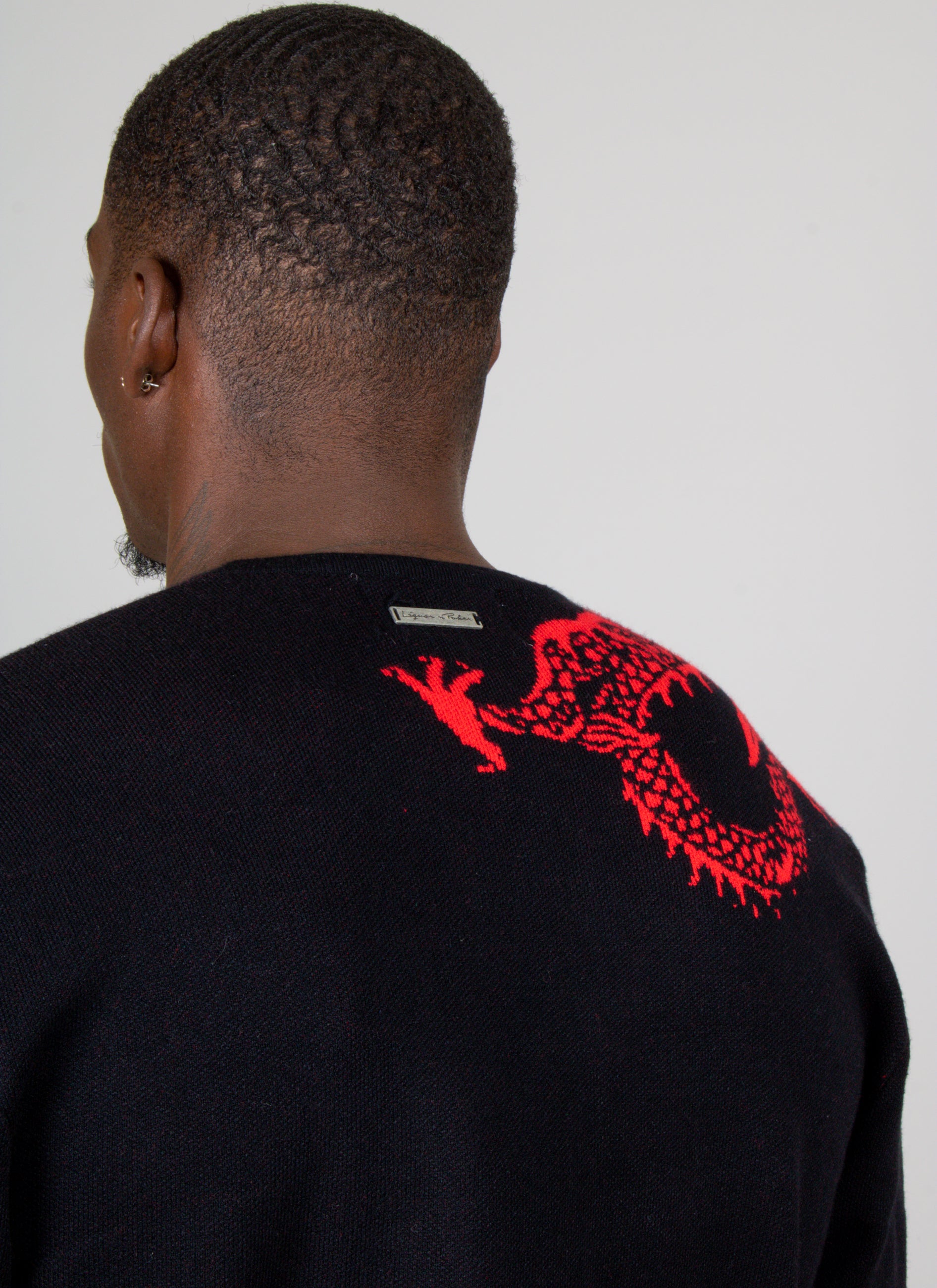 Dragon Print Oversized Black Knitted Jumper