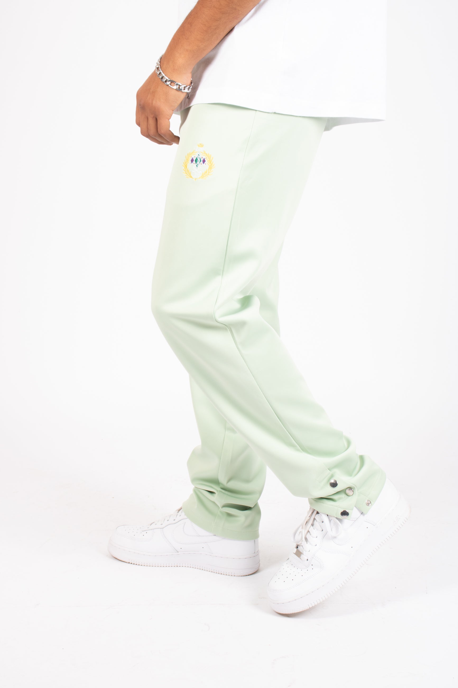 Mint Green Straight Leg Embroidered Golf Club & Popper Hem Jogger