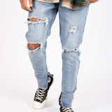 Slim Skinny Jeans With Distressing And Zips