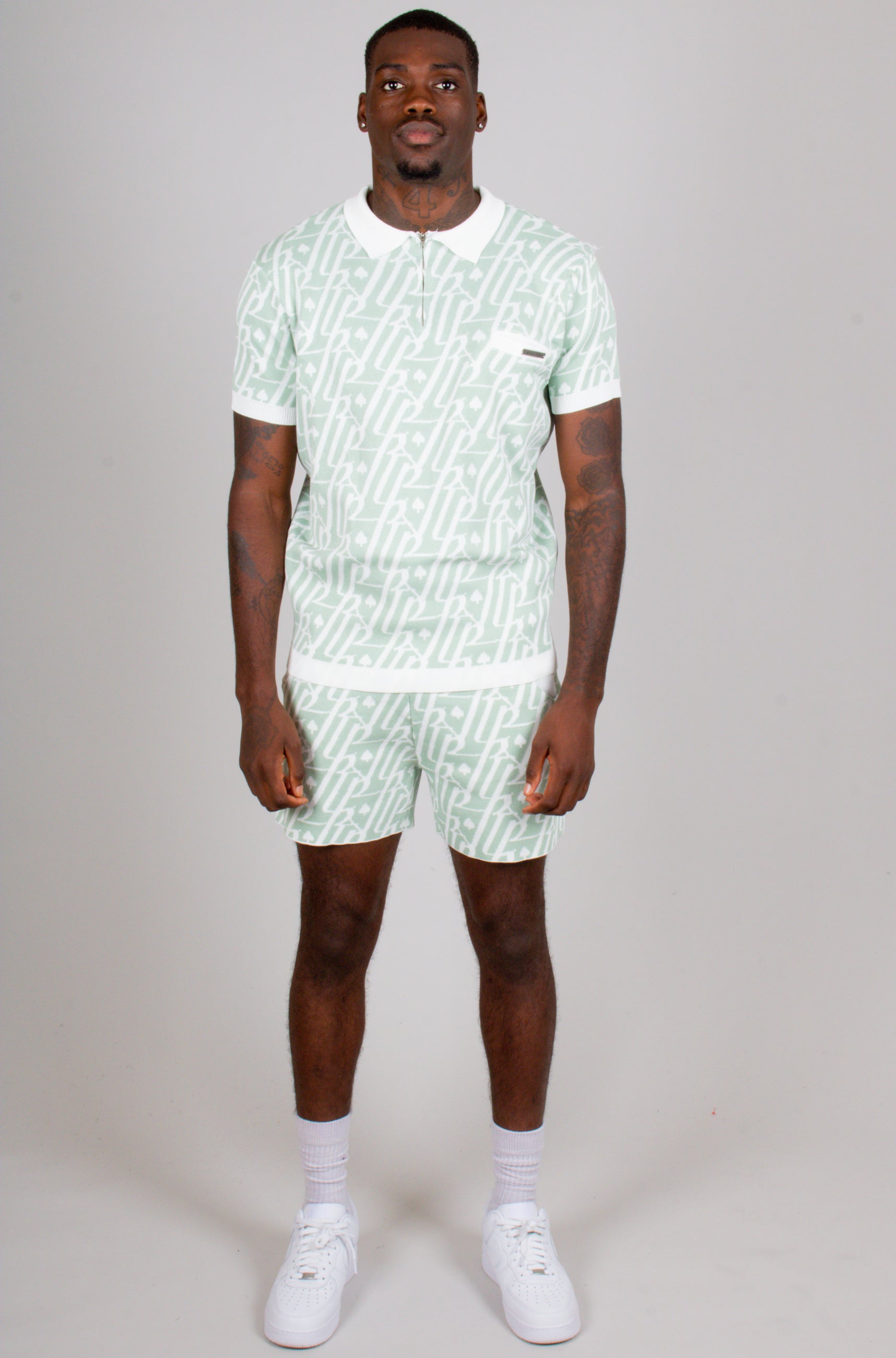 Jacquard Print Knitted Zip Polo