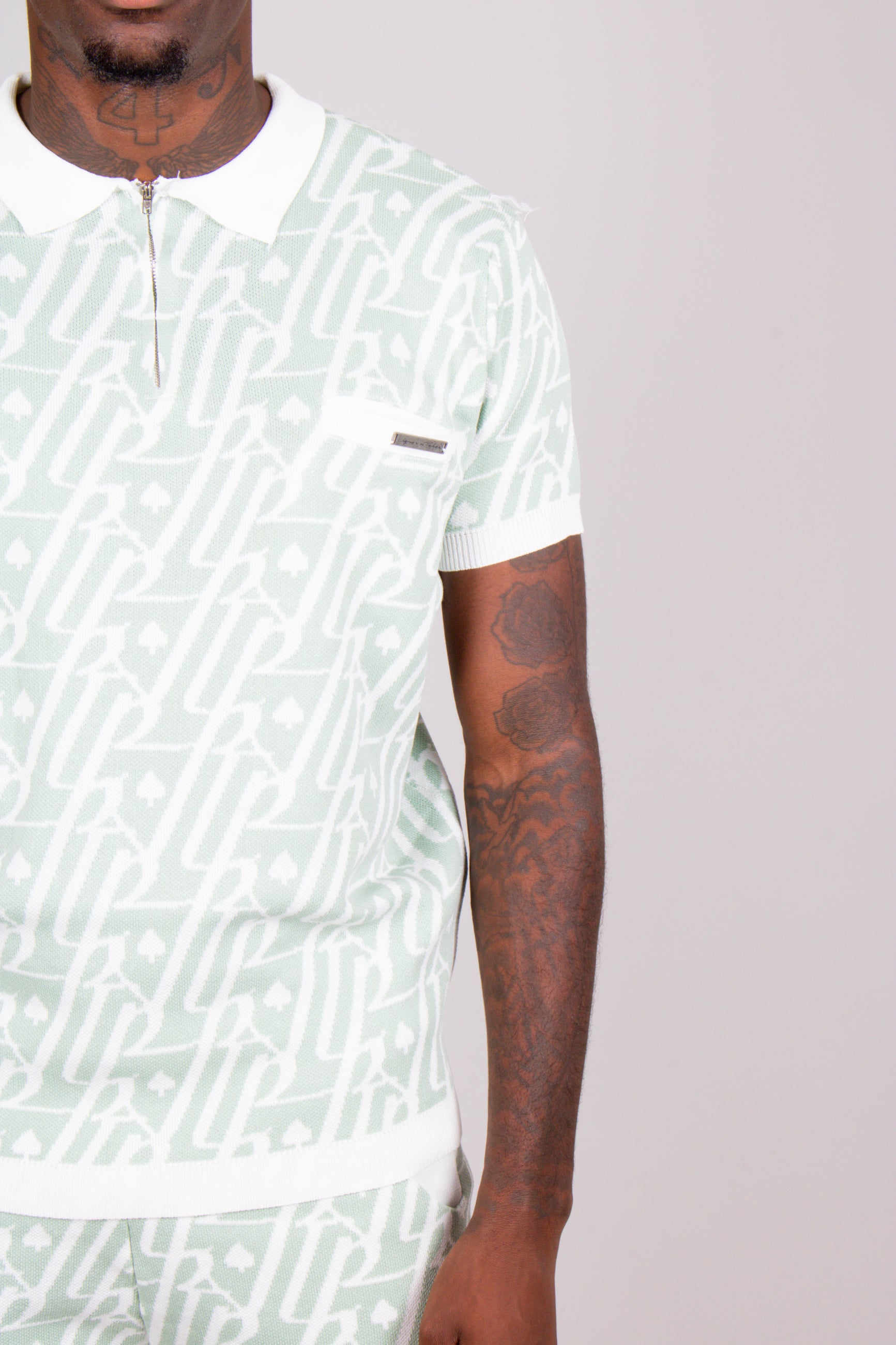 Jacquard Print Knitted Zip Polo