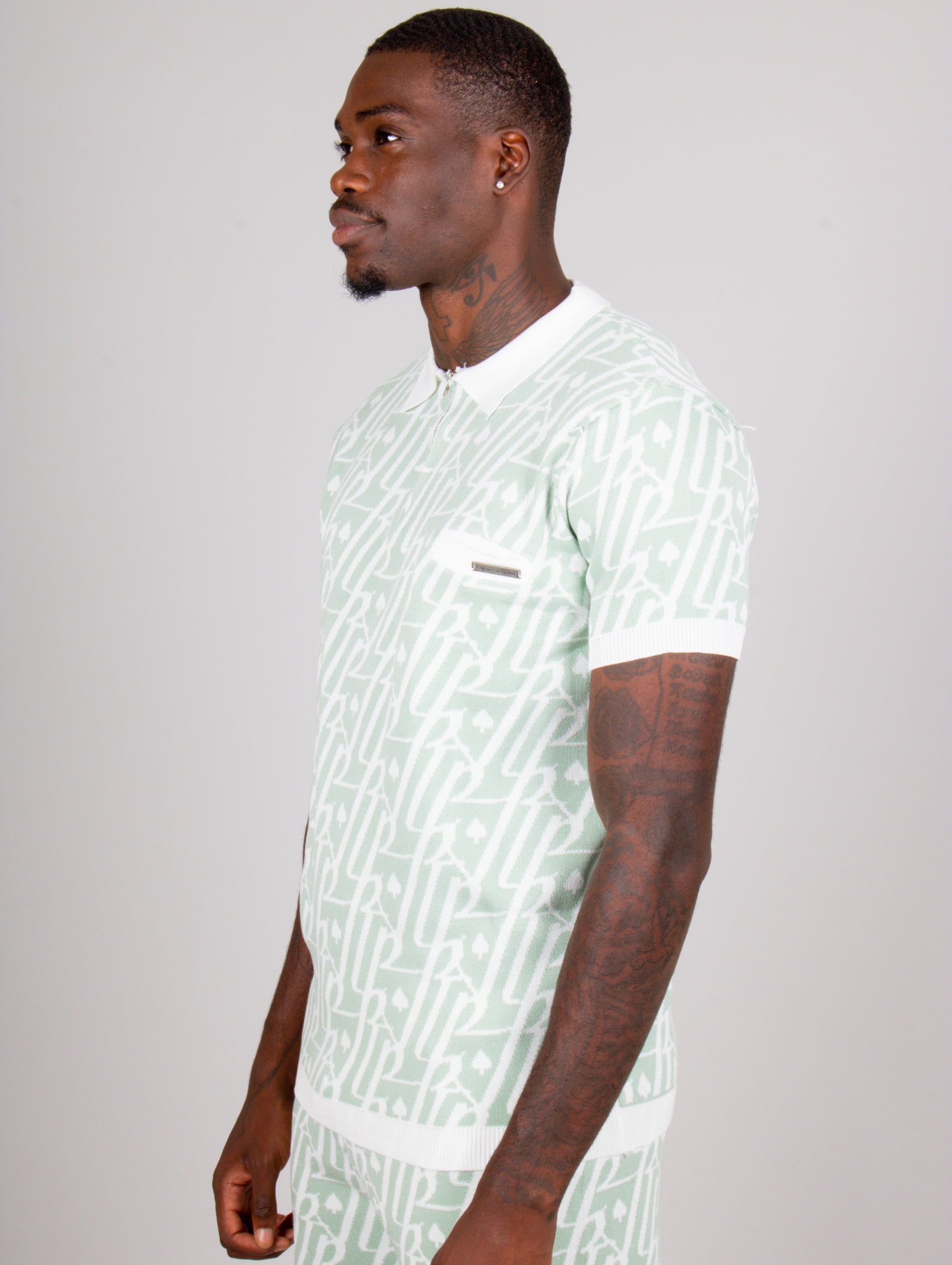 Jacquard Print Knitted Zip Polo