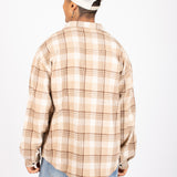 Oversized Long Sleeve Flannel Shirt In Stone