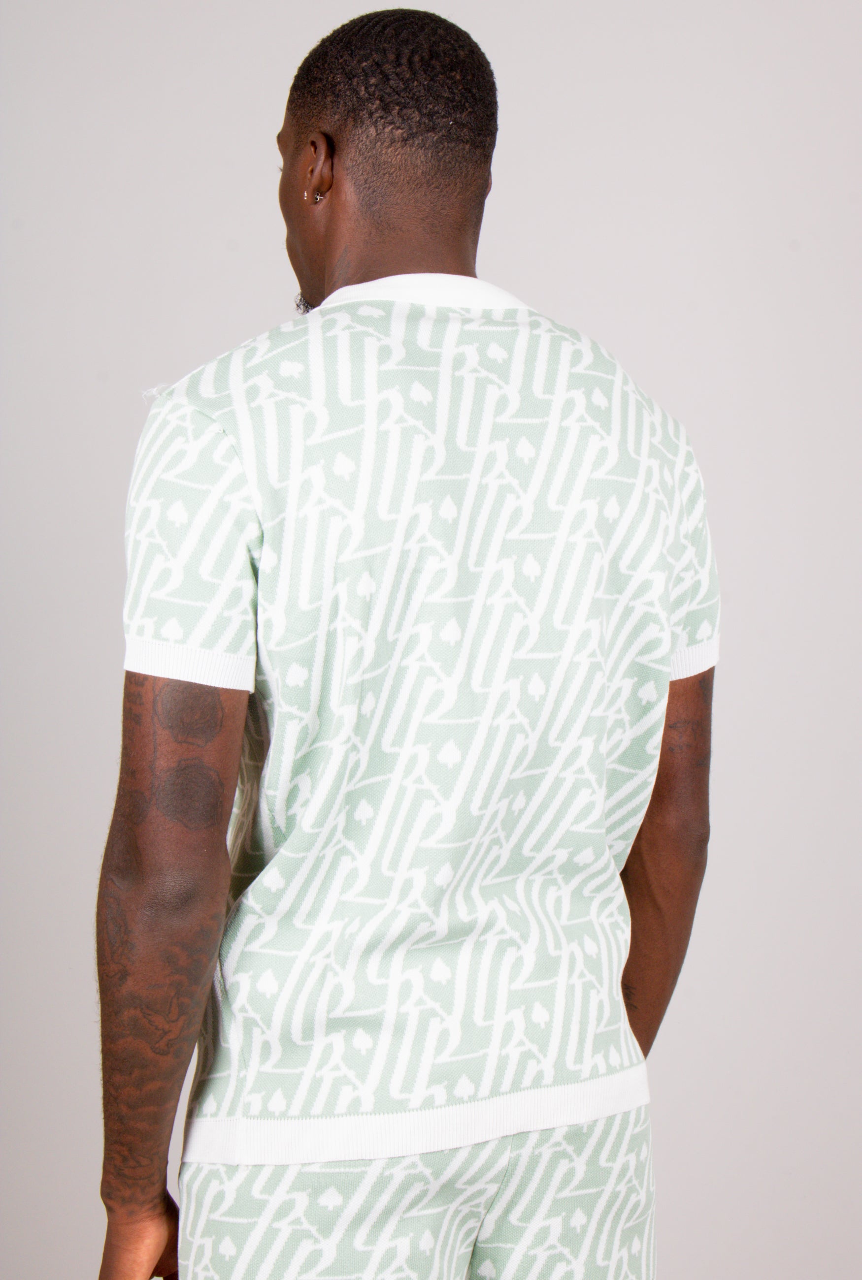 Jacquard Print Knitted Zip Polo
