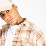 Oversized Long Sleeve Flannel Shirt In Stone