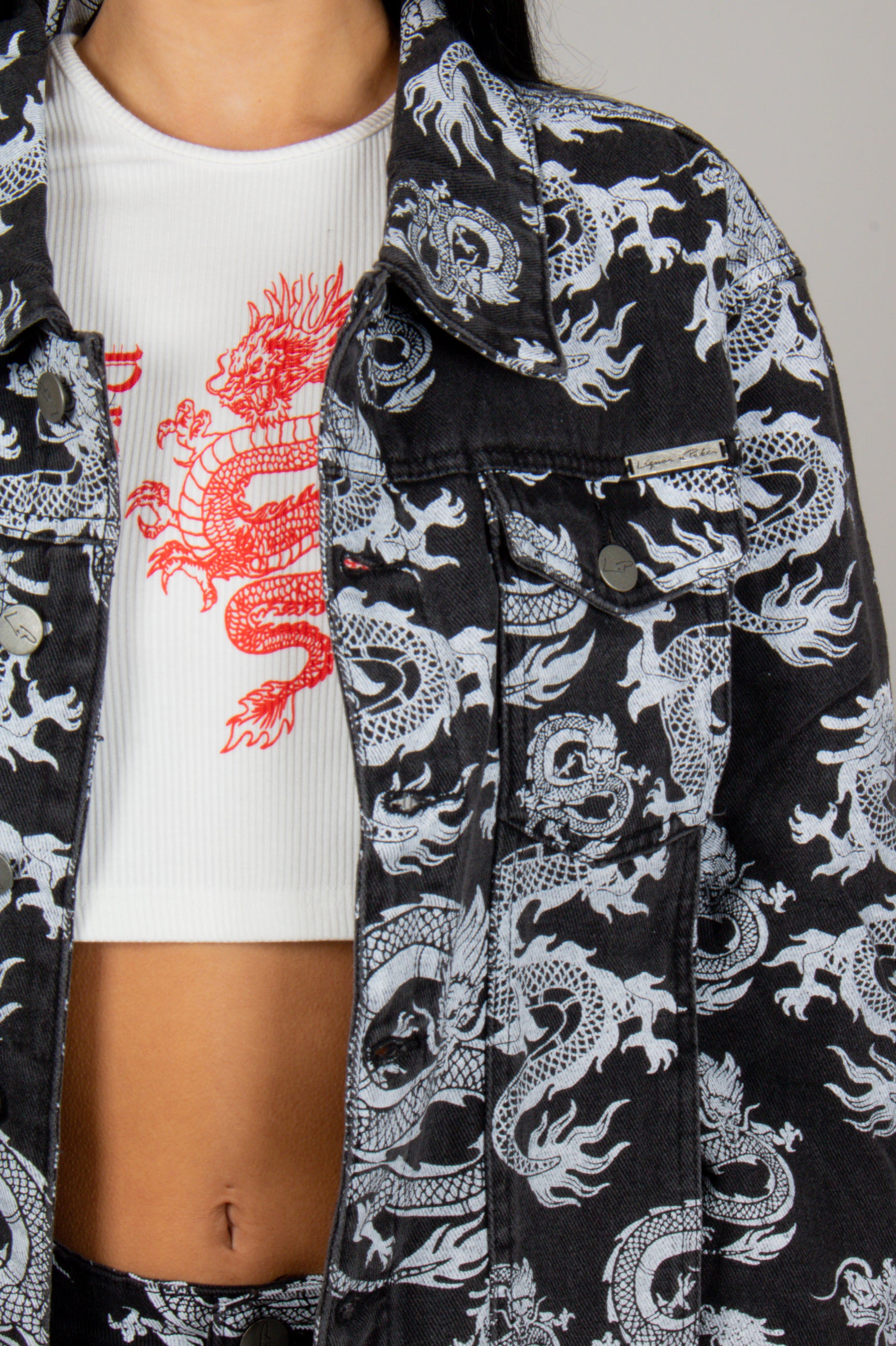 All-Over Dragon Print Boyfriend Trucker Jacket