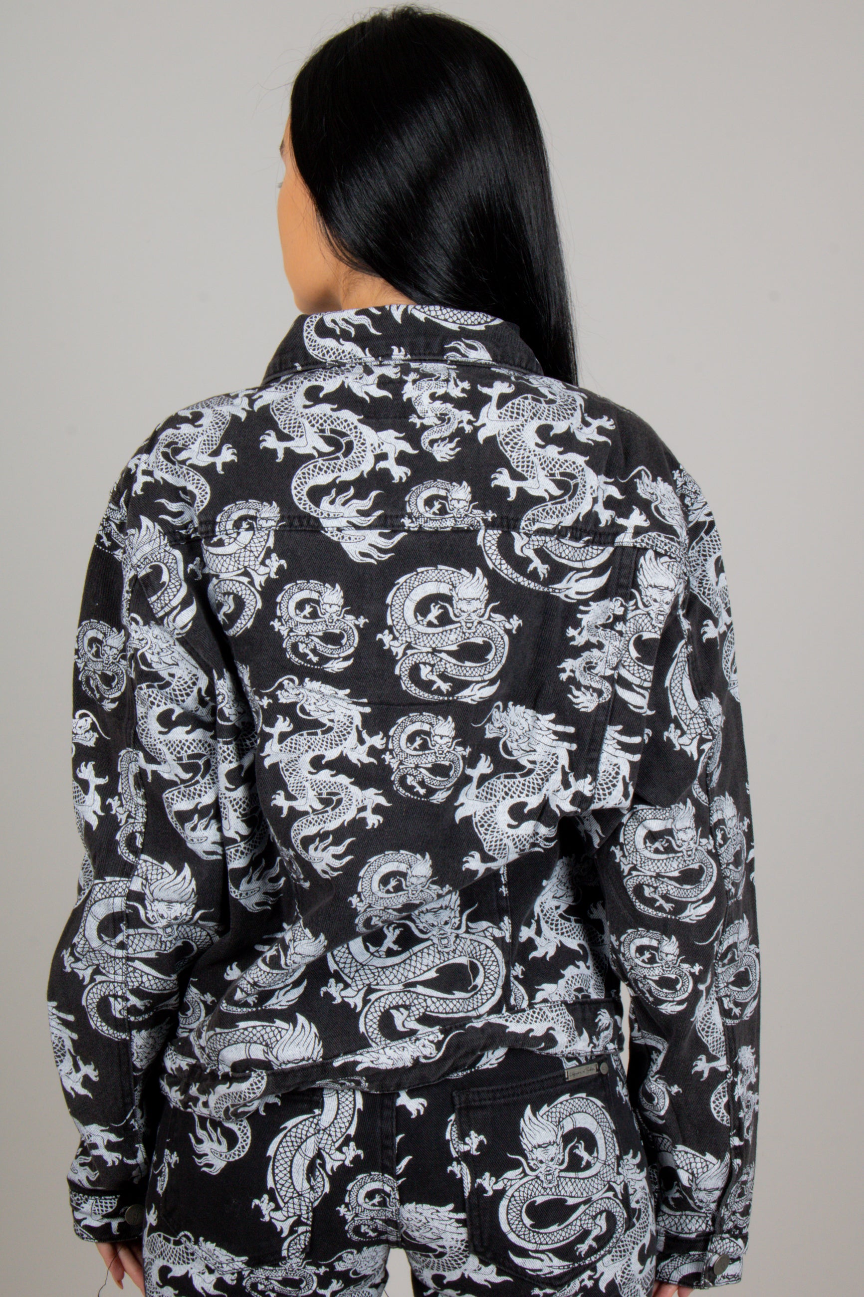 All-Over Dragon Print Boyfriend Trucker Jacket
