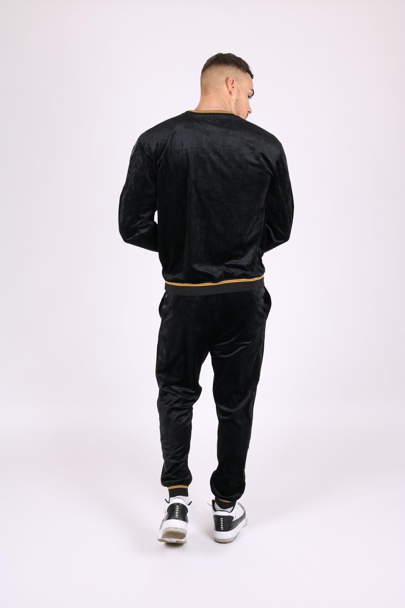 Playas Slim Fit Black And Gold Trim Velour Joggers