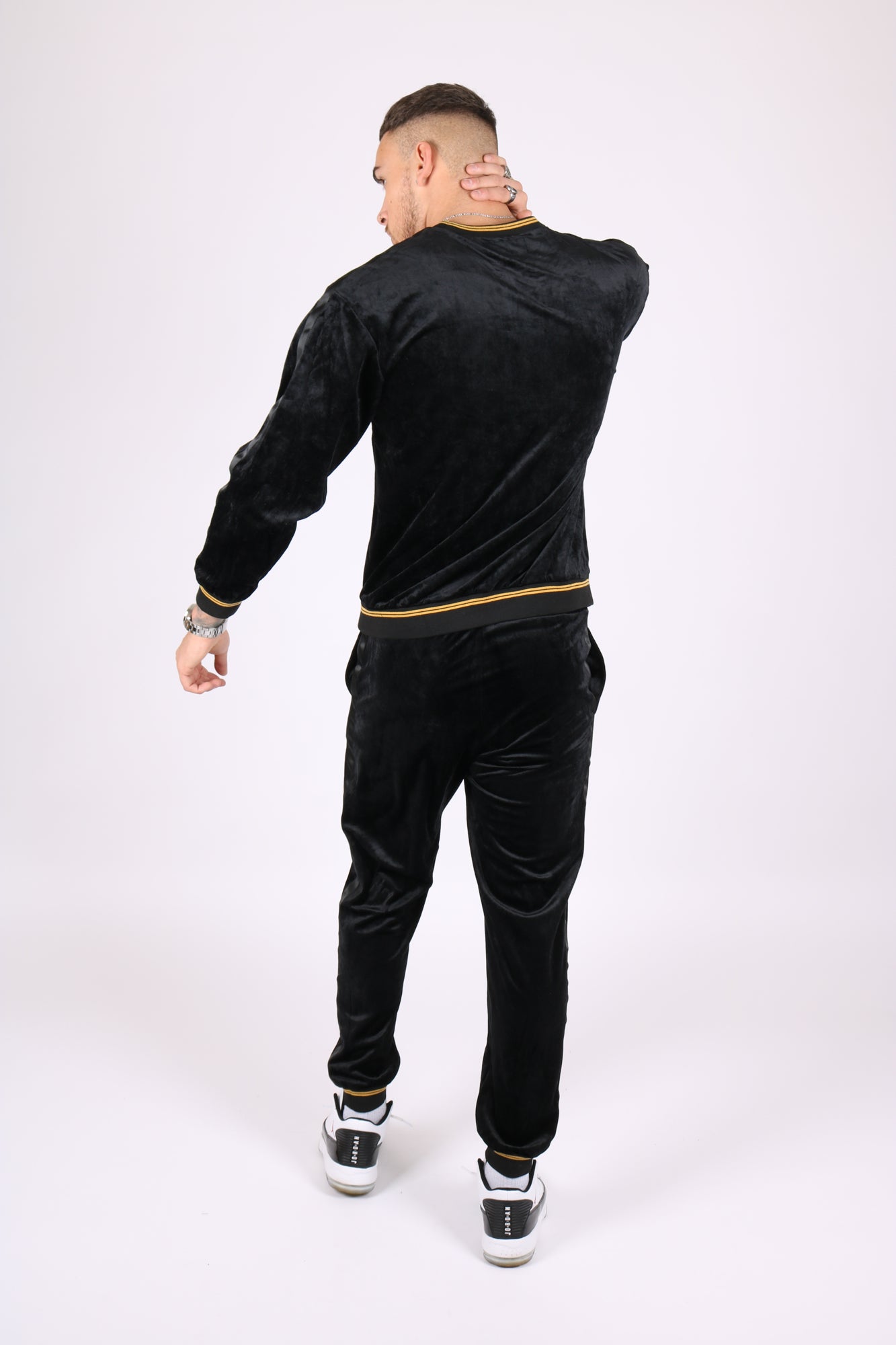 Playas Slim Fit Black And Gold Trim Velour Joggers