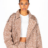 OVERSIZED BAMBI PRINTED BIKER JACKET