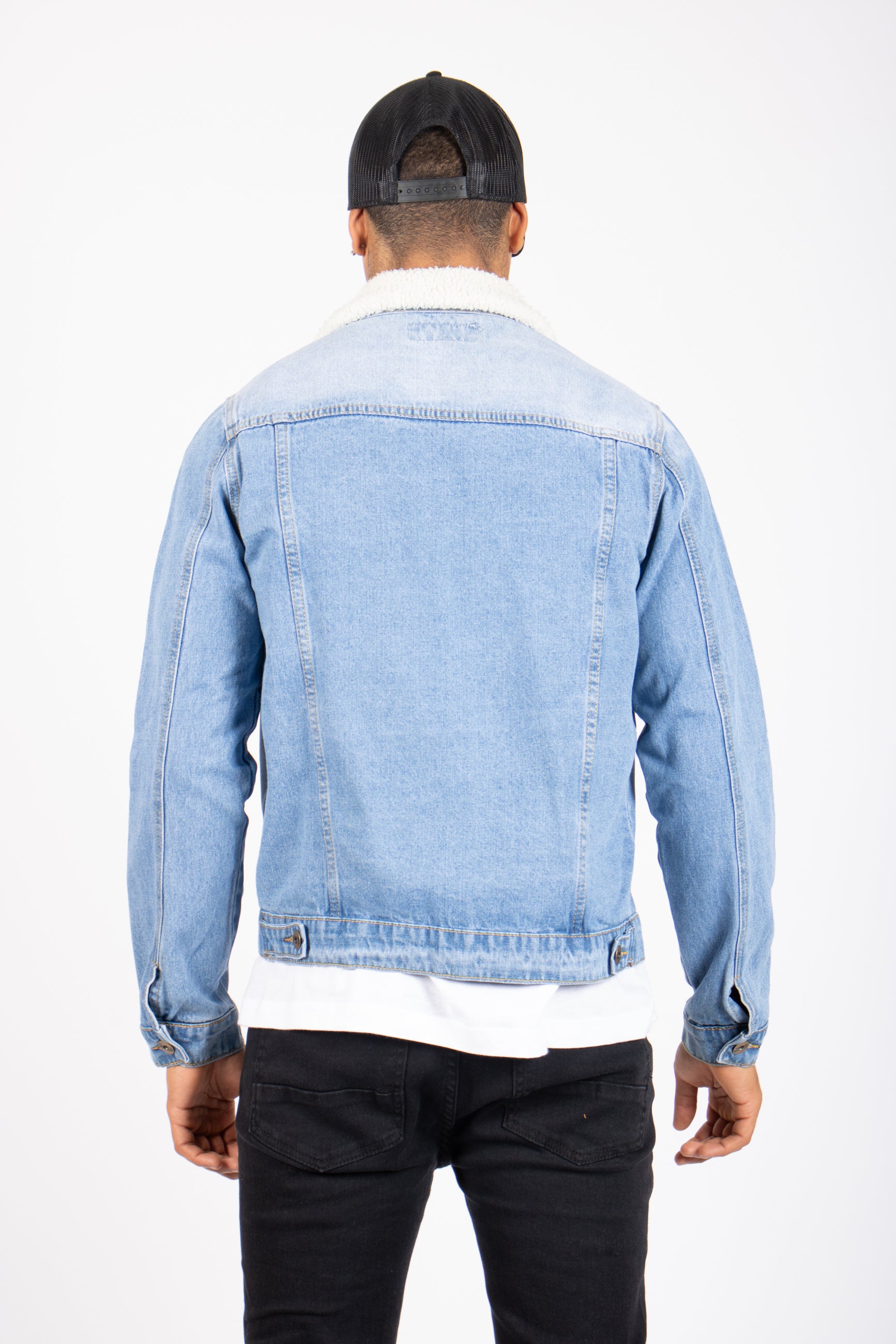 Norton Borg Collar Denim Jacket in Stonewash