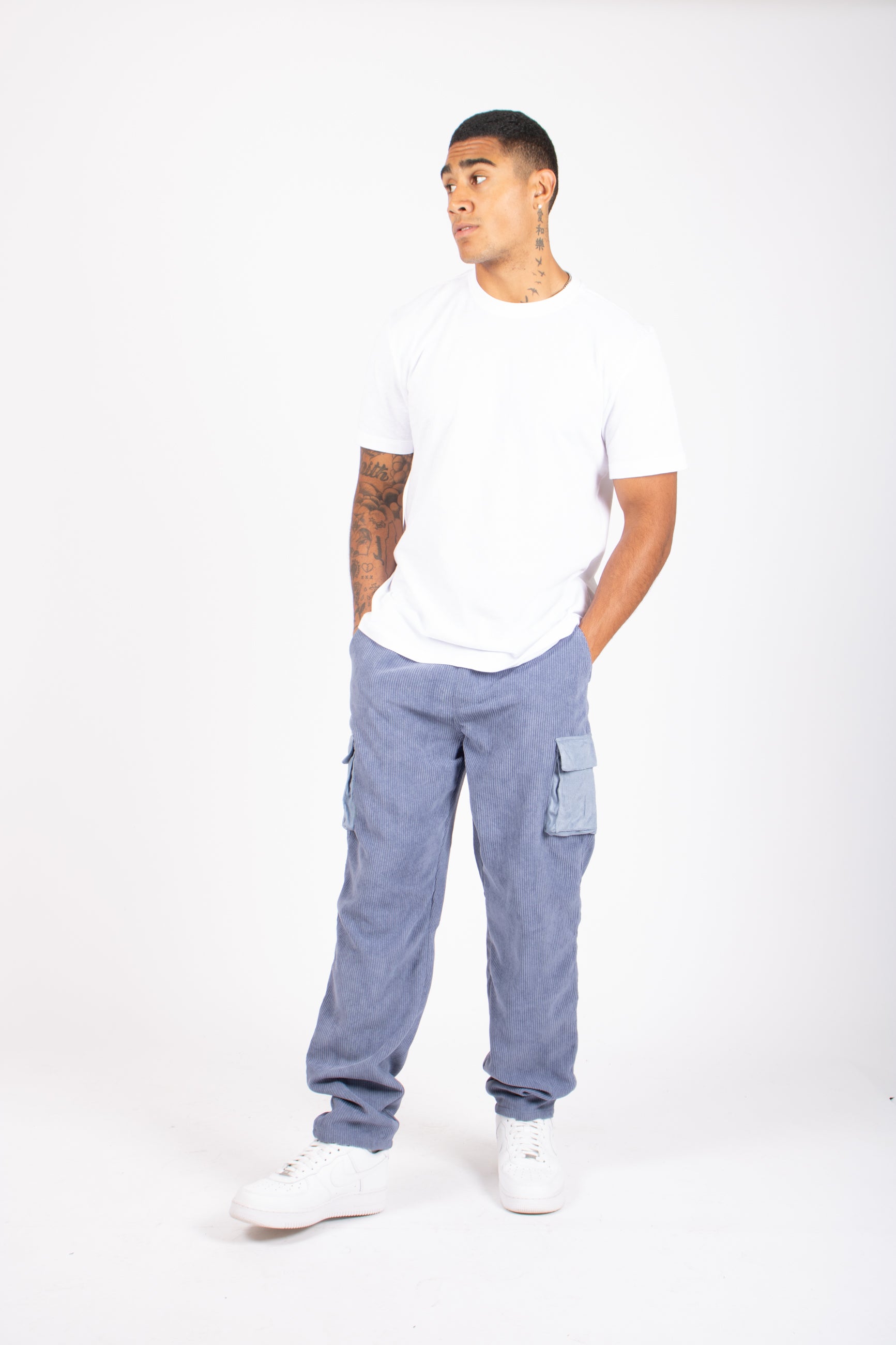 Powder Blue Corduroy Cargo Trouser