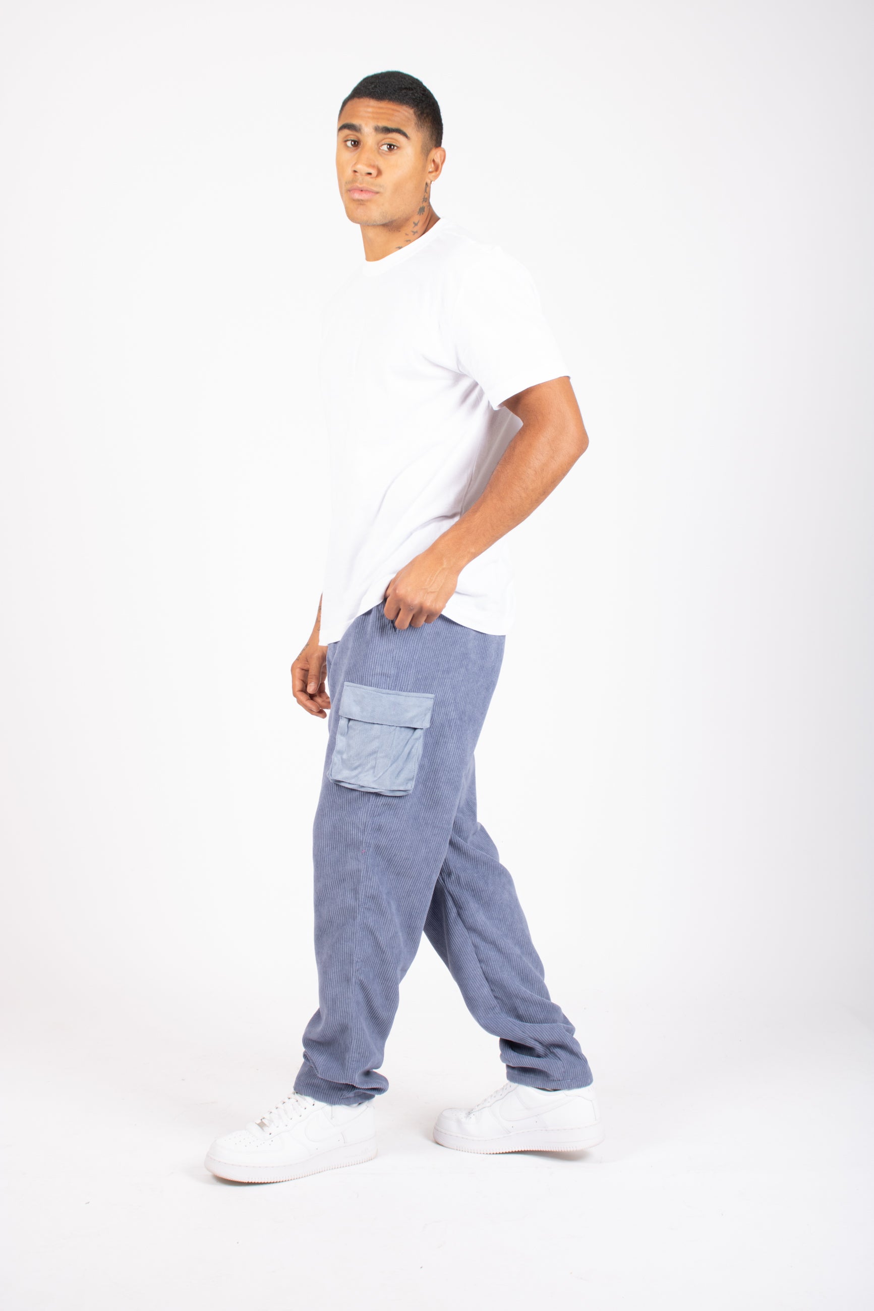 Powder Blue Corduroy Cargo Trouser