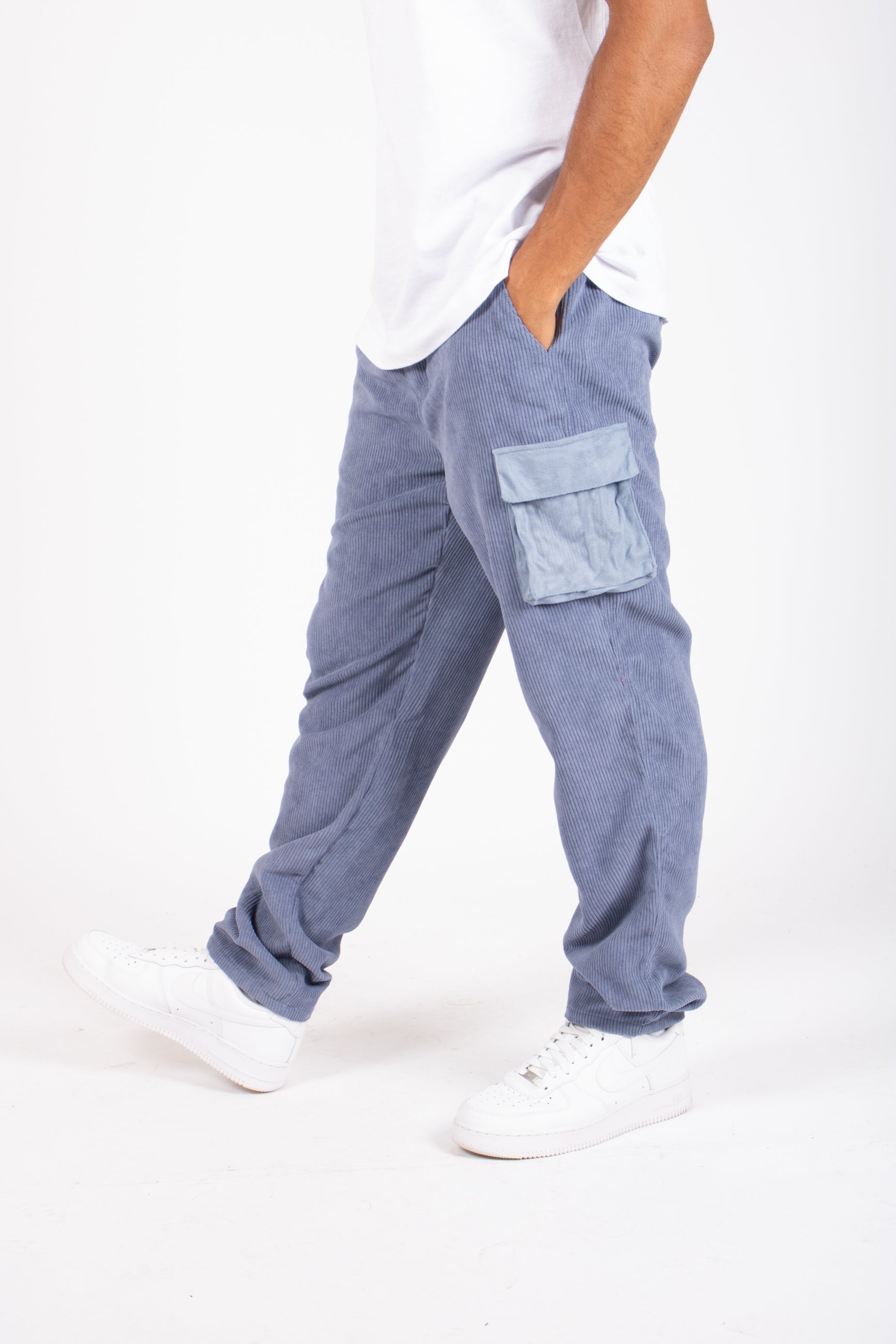 Powder Blue Corduroy Cargo Trouser