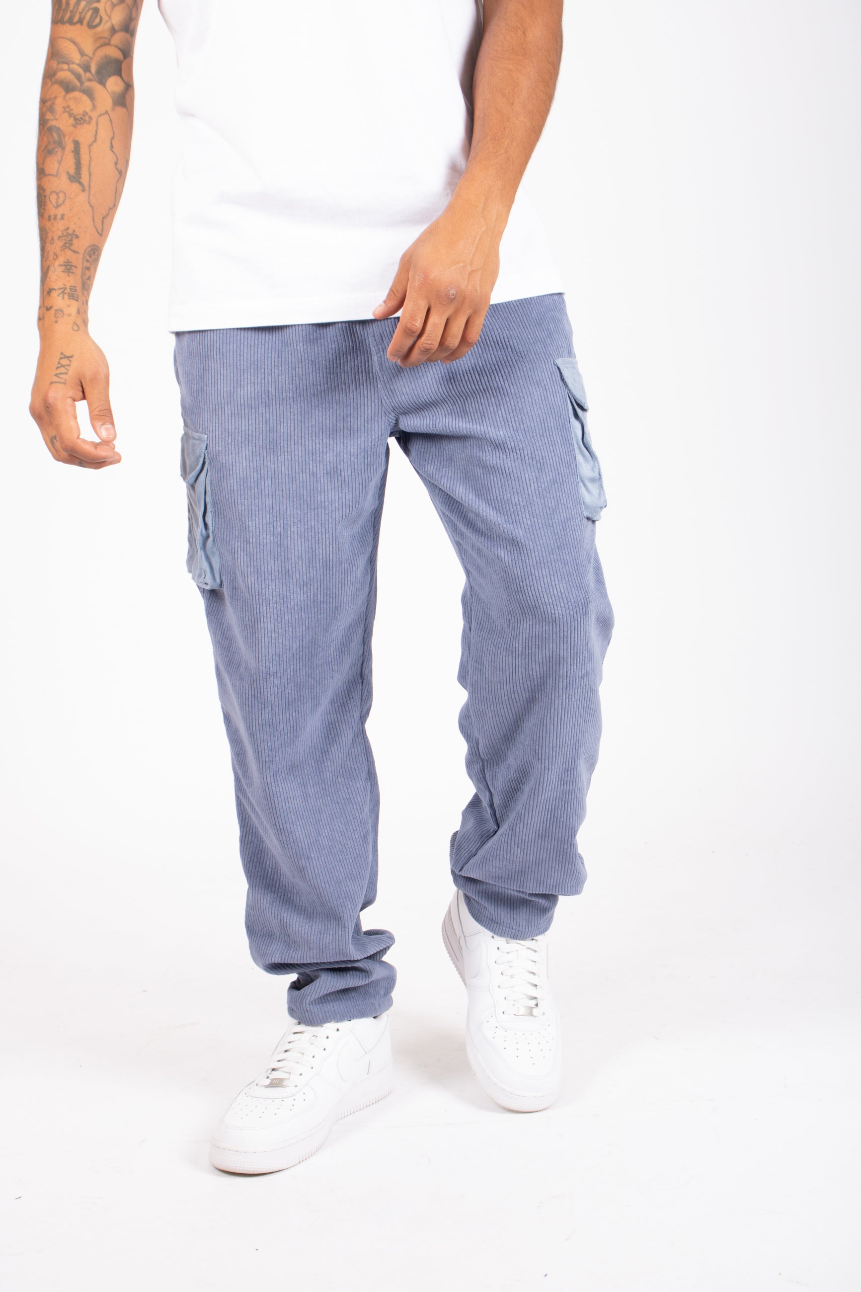 Powder Blue Corduroy Cargo Trouser