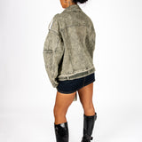 Washed Olive Biker Denim Jacket