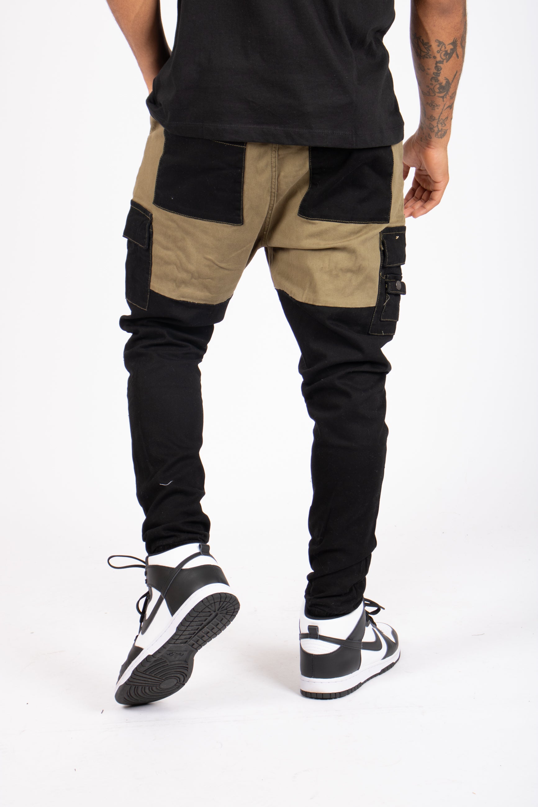 Faro Black & Khaki Contrast Relaxed Denim Jogger