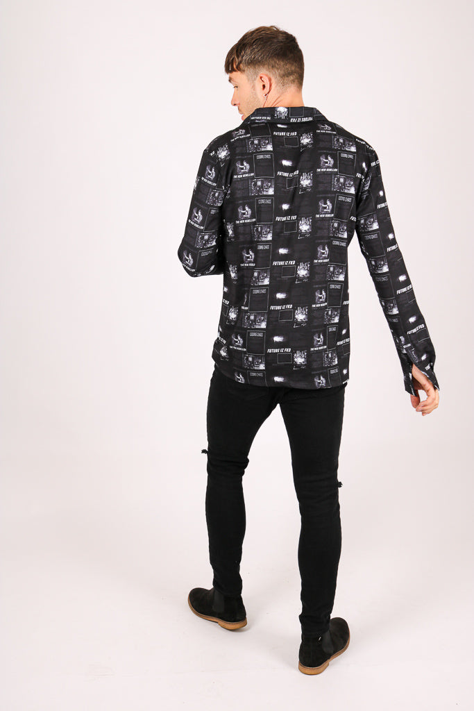 "Future Iz Fkd" Newspaper Print Long Sleeve Shirt