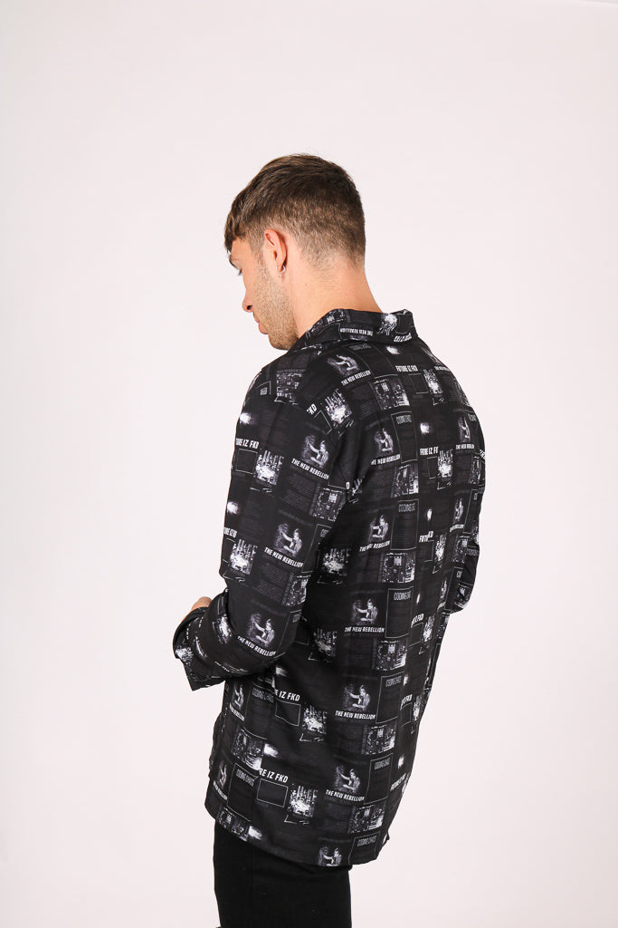 "Future Iz Fkd" Newspaper Print Long Sleeve Shirt
