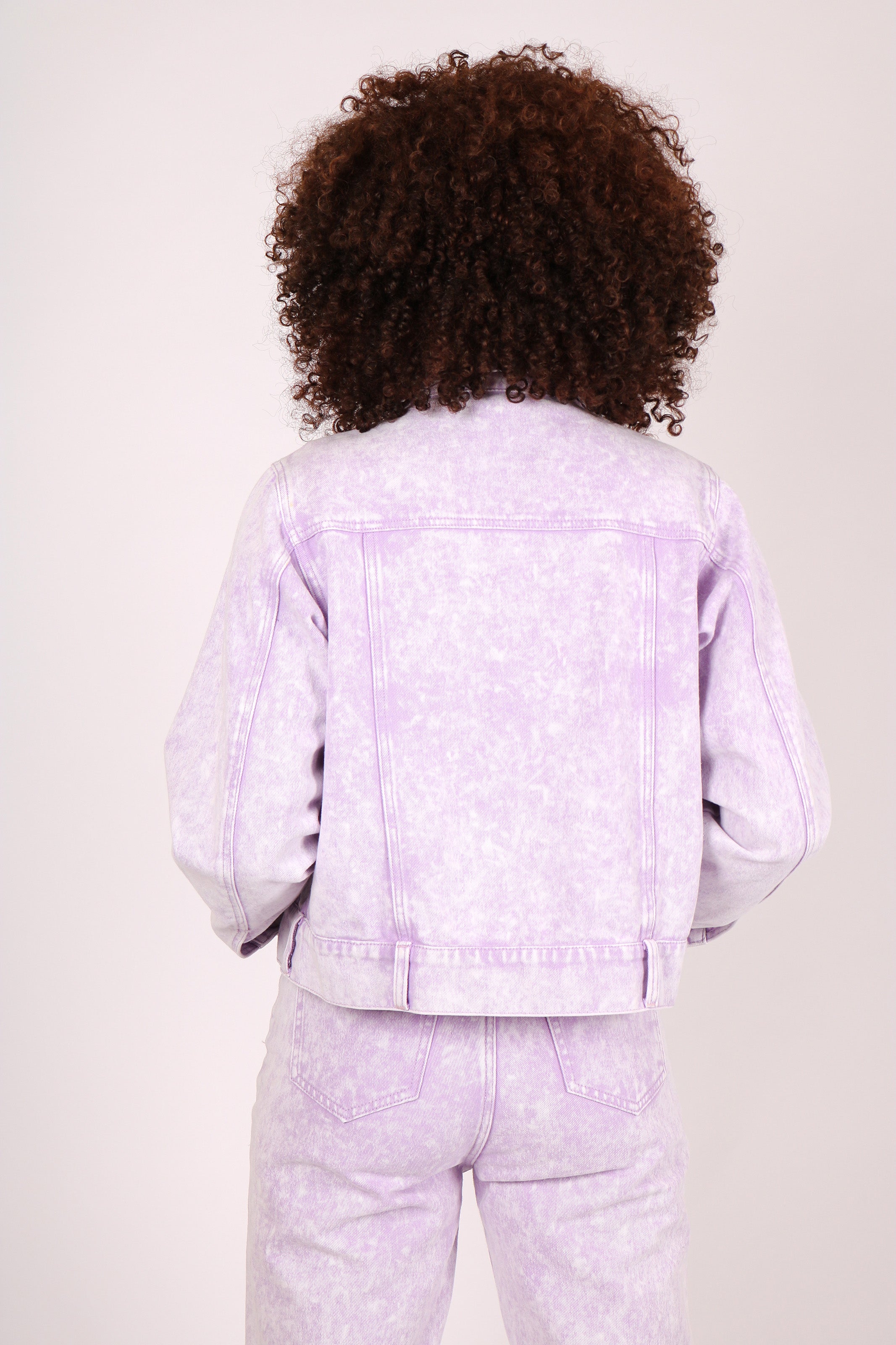 Outta Limits Oversized Utility Denim Jacket In Lilac Acid Wash