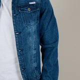 Denim Jacket With Borg Collar In Dark Indigo