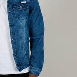 Denim Jacket With Borg Collar In Dark Indigo