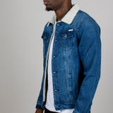 Denim Jacket With Borg Collar In Dark Indigo