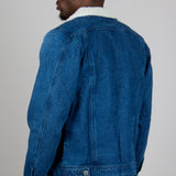 Denim Jacket With Borg Collar In Dark Indigo