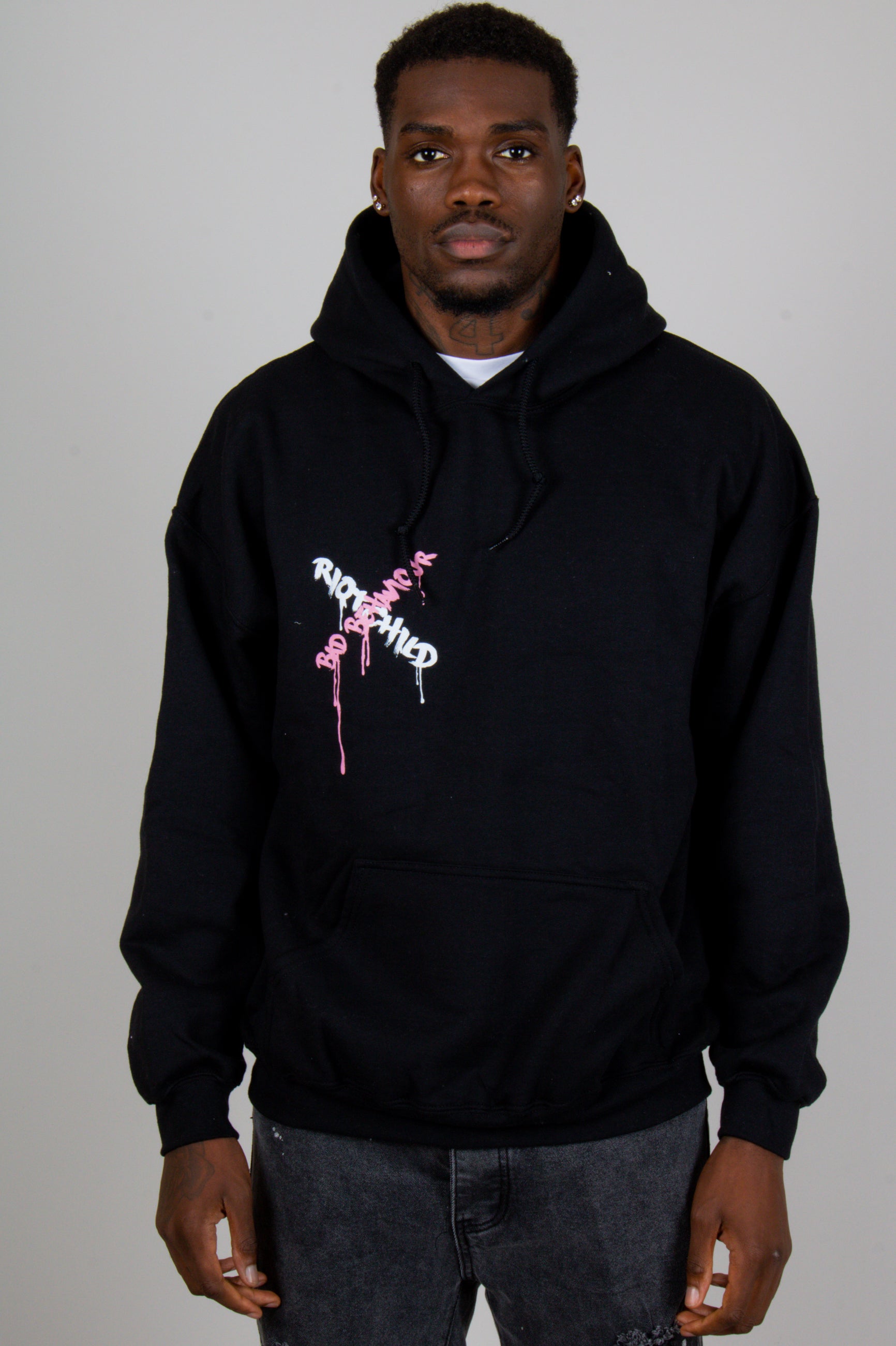 Printed Riot Child Hoody in Black