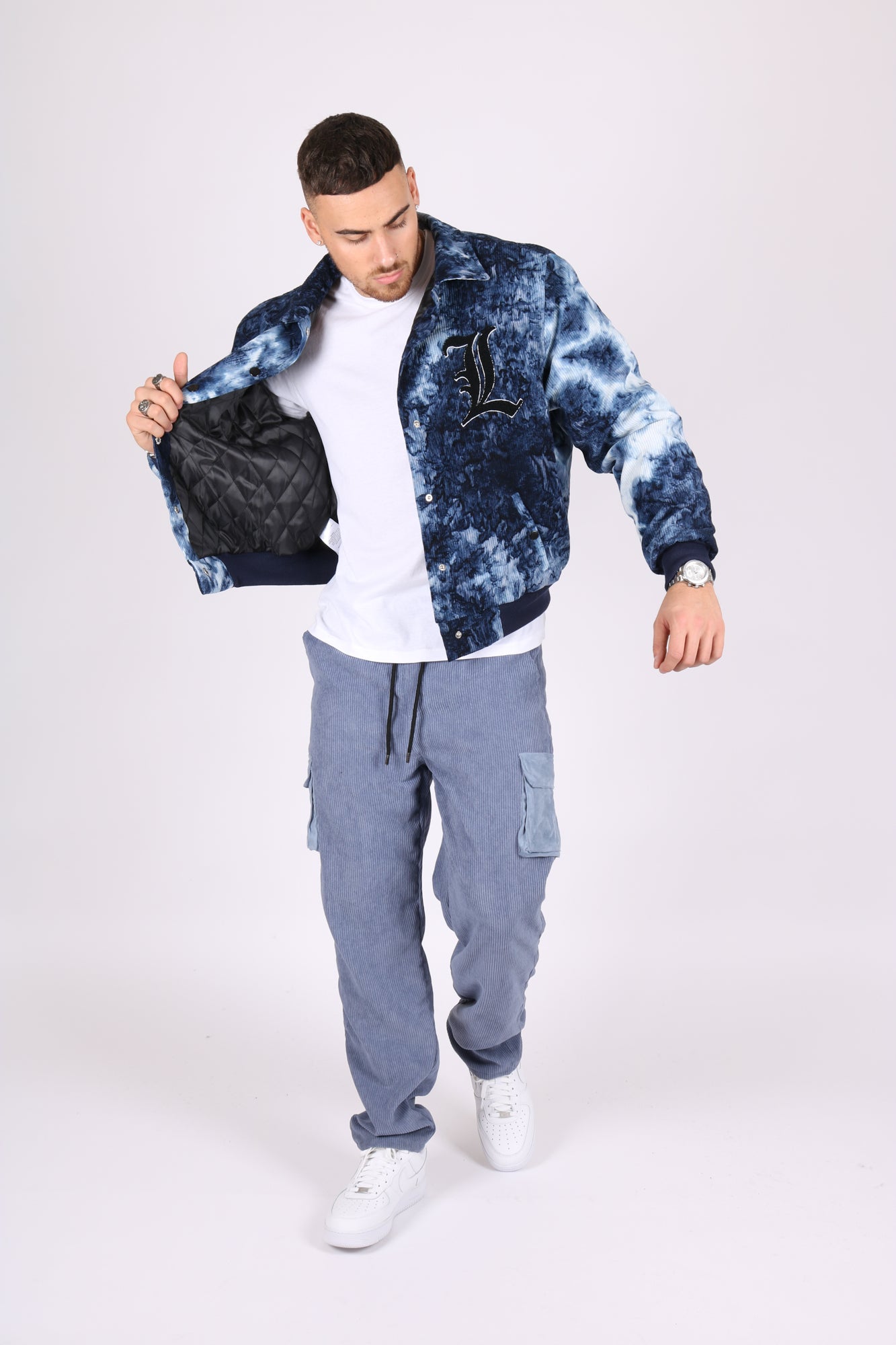 College Club Varsity Tie Dye Blue Bomber Jacket