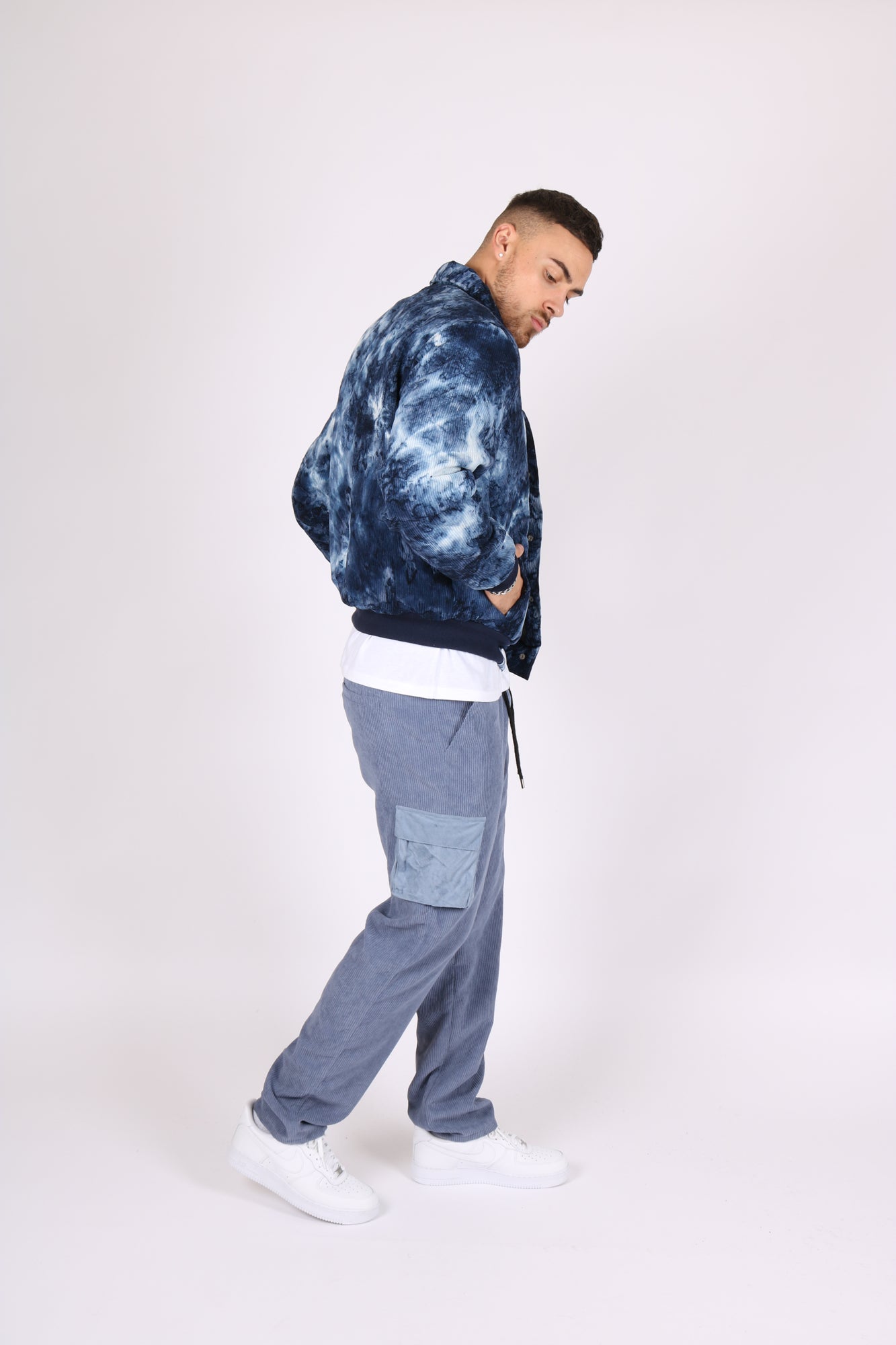 College Club Varsity Tie Dye Blue Bomber Jacket