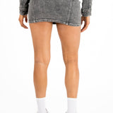 Acid-Wash Grey Contrast Stitch Denim Mini Skirt