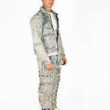 Relaxed Stacked Distressed Denim Jeans