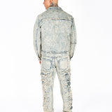 Relaxed Stacked Distressed Denim Jeans