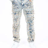Relaxed Stacked Distressed Denim Jeans