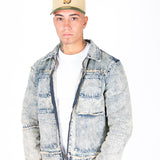 DISTRESSED ZIP UP DENIM JACKET