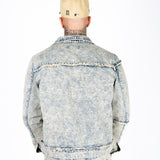 DISTRESSED ZIP UP DENIM JACKET