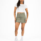 Washed Khaki Utility Denim Mini Skirt