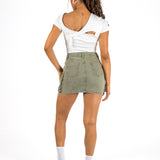 Washed Khaki Utility Denim Mini Skirt